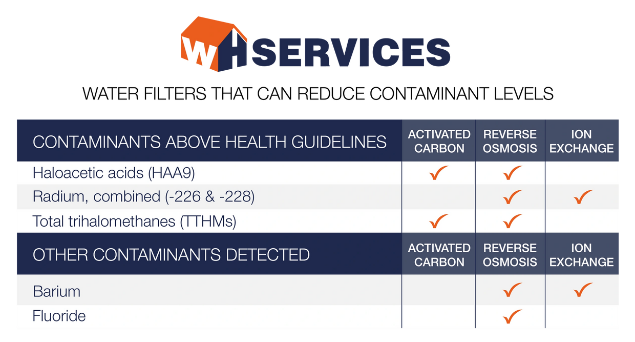 Table of contaminants and methods of filtration that work in Sandpoint, Idaho