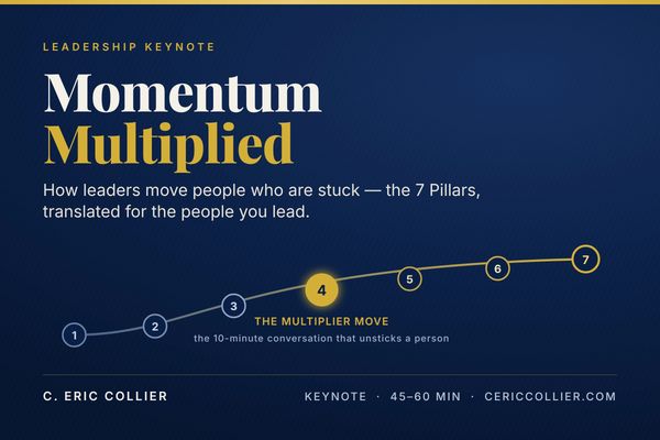 Leadership keynote on moving stuck people with 7 pillars.