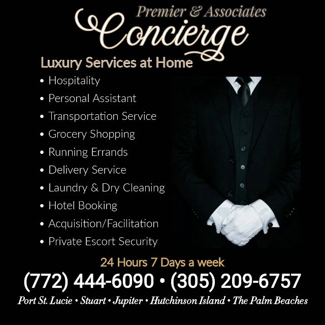 Luxury concierge services offered at home, including personal assistance and security.