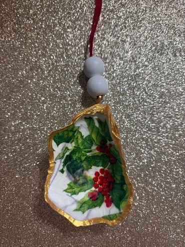 Holly + Berry Oyster Shell Ornament