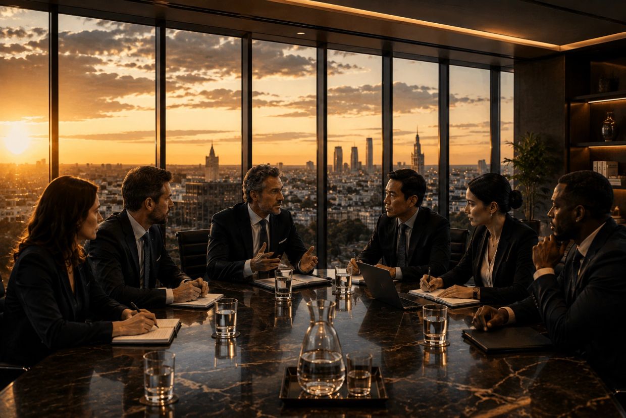 Executive interpreter supporting an international executive board meeting in a luxury corporate offi