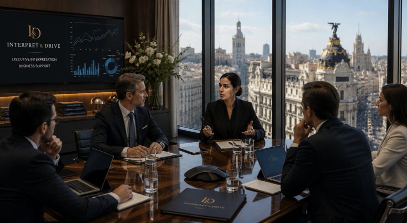Executive interpreter supporting international executives during a high-level business meeting in Ma