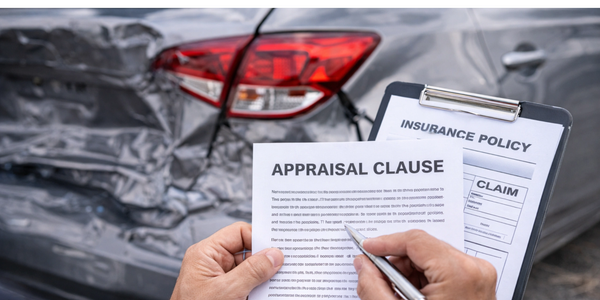 Car accident with appraisal and insurance documents.