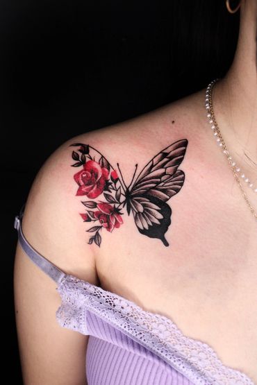 Butterfly with Flower Tattoo | Butterfly Tattoo Design | Private Tattoo Design