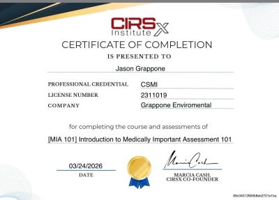 Certificate of completion for Jason Grappone from CIRS Institute.