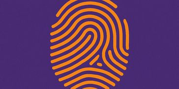 Orange fingerprint icon on a purple background.