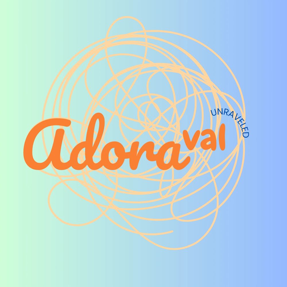 Abstract design with the word 'Adoraval' and 'Unraveled' on a blue-green gradient background.
