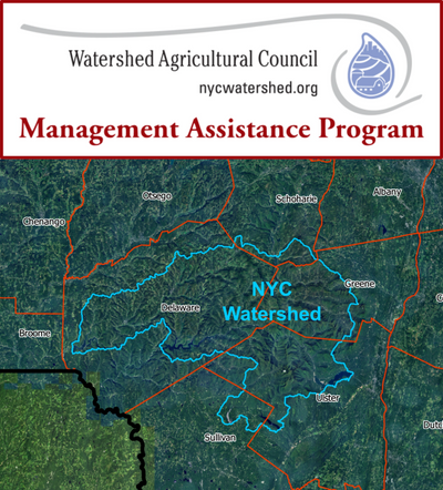 WAC Logo and map of NYC watershed.