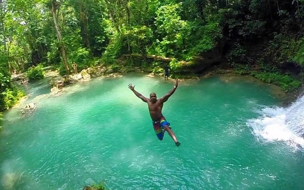 Jumping in lagoon