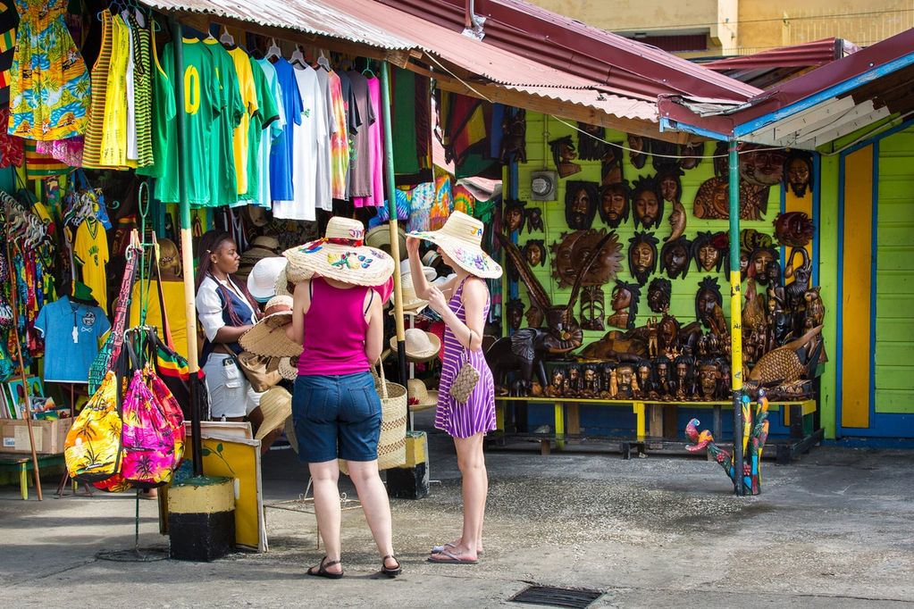 Tourists shopping at the craft market