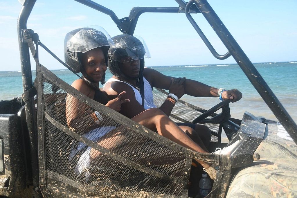 Couple driving near ocean