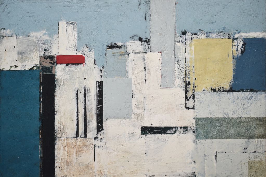 "Block". 
81 x 61 cm.
Encaustics and oils on birch ply.
2021