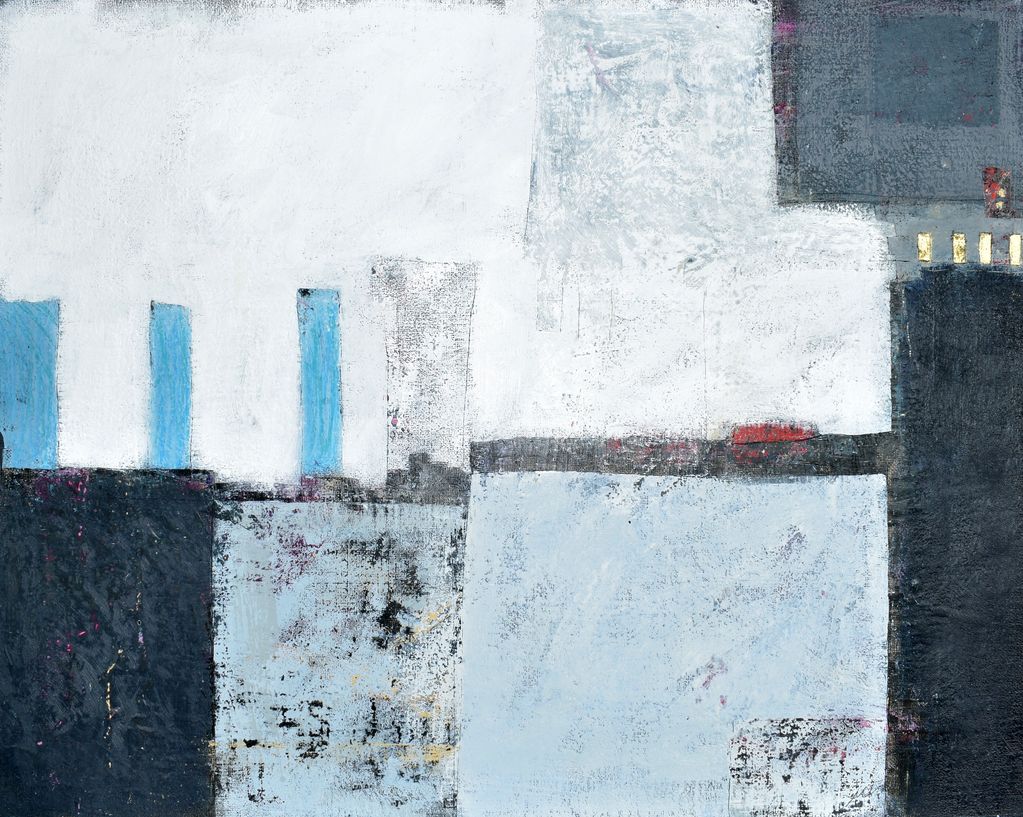 "Lime and Crimson"
100 x 80 cm.
Encaustic, oils and gold leaf on hessian board.