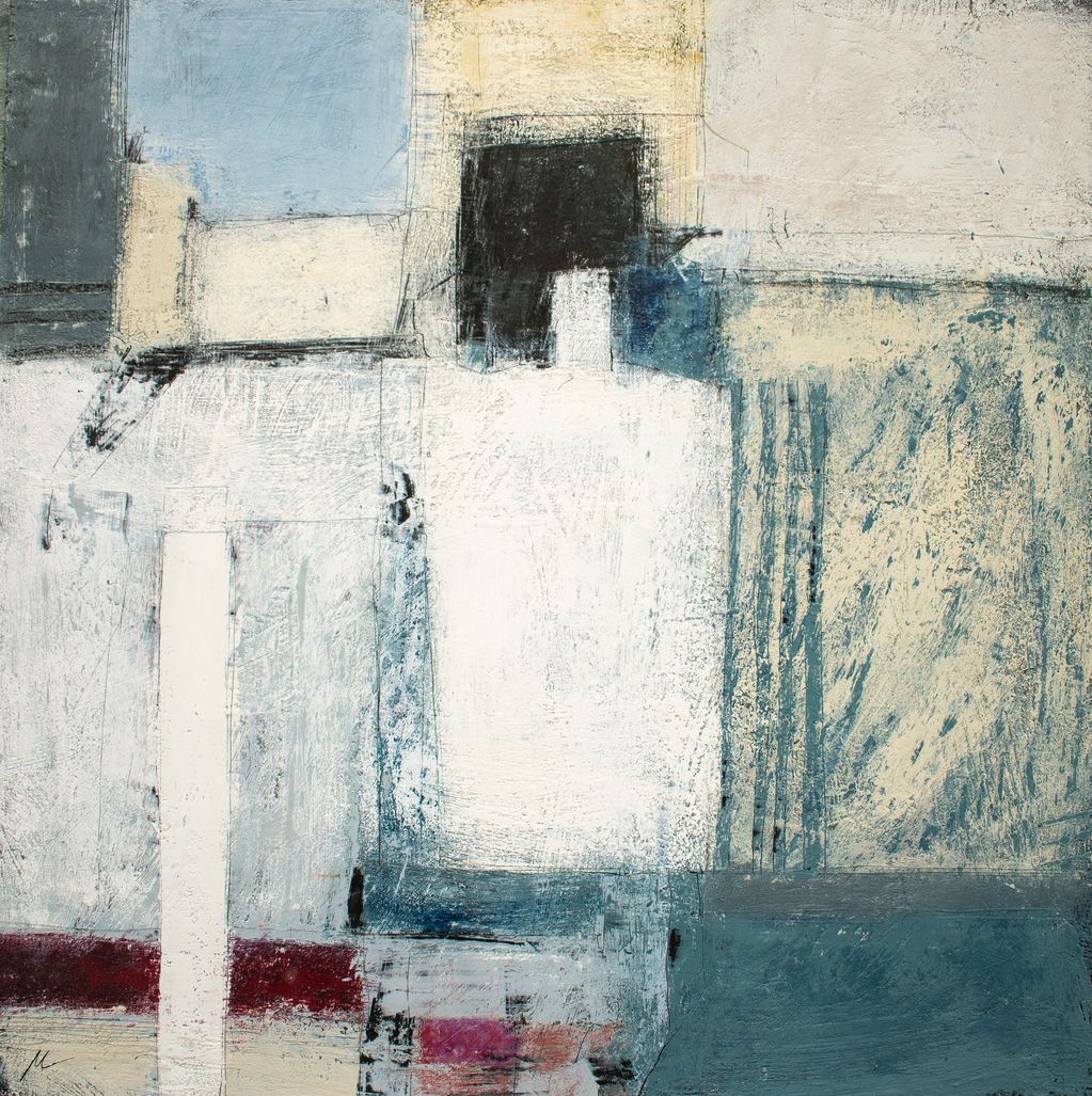 "Long shadows".
61 x 61 cm.
Encaustic and oils on birch ply.