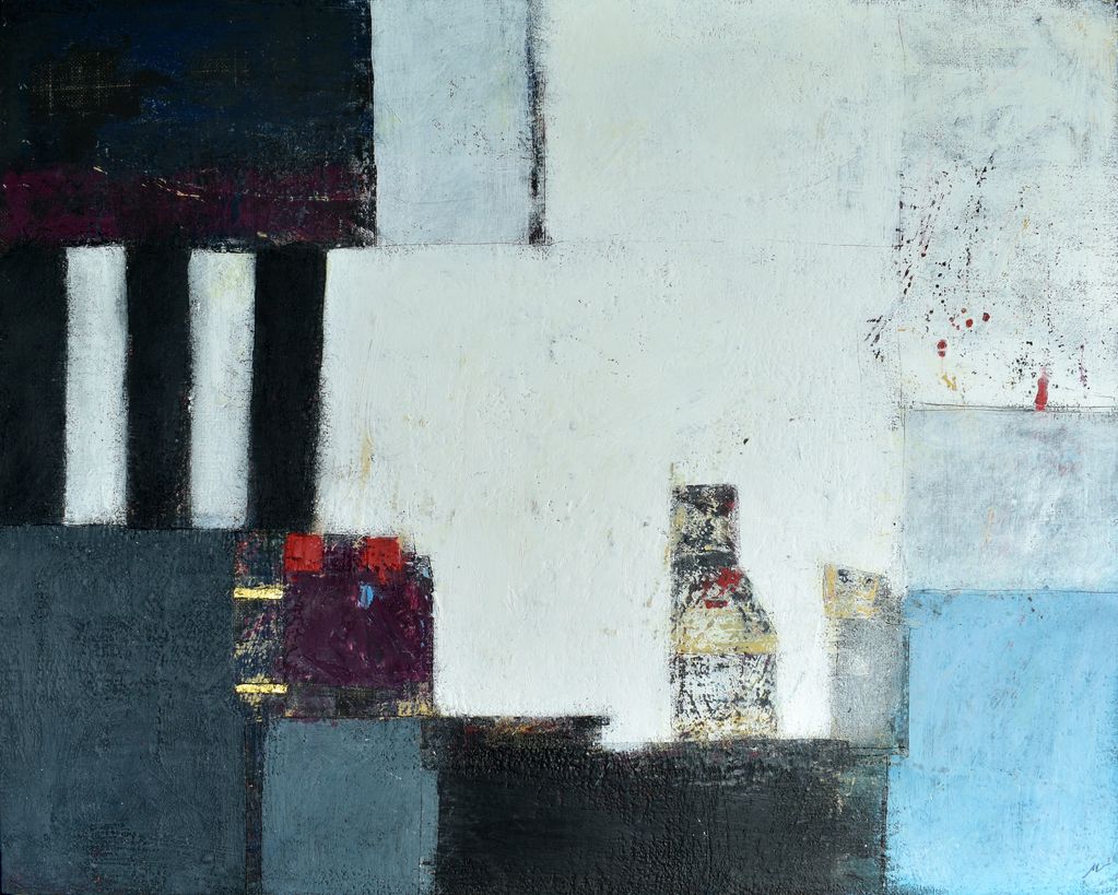 "Rust and Rose"
100 x 80 cm.
Encaustic, oils and gold leaf on hessian board.