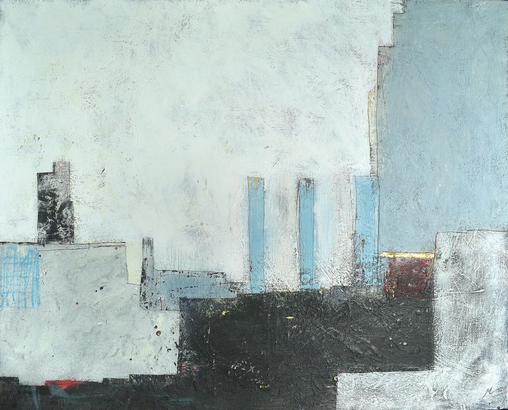 "Stone and Charcoal".
100 x 80 cm.
Encaustic, oils and gold leaf on hessian board.