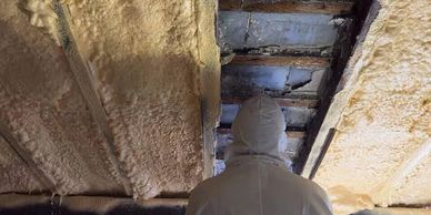 Spray foam insulation removal and roof inspection to assess timber and roof condition on a property in Berkshire.