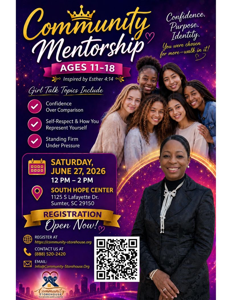 Community Mentorship for girls aged 11-18 on June 27, 2026, at South Hope Center.