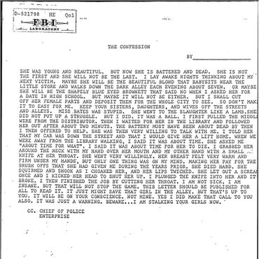 Bates murder confession letter sent to police and newspaper