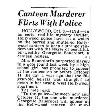News clipping after a note was found, left for police a year after the murder.