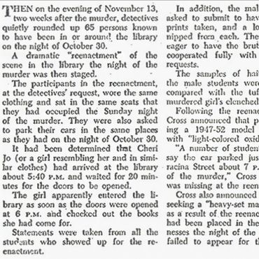 Newspaper story about the reenactment of the crime with students.