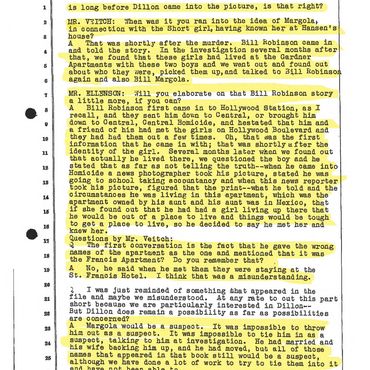 Page 11 from the 1949 Black Dahlia Grand Jury testimony of Sergeant Finis Brown