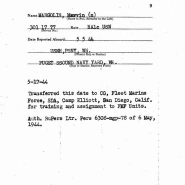Marvin Margolis - Camp Elliot Transfer