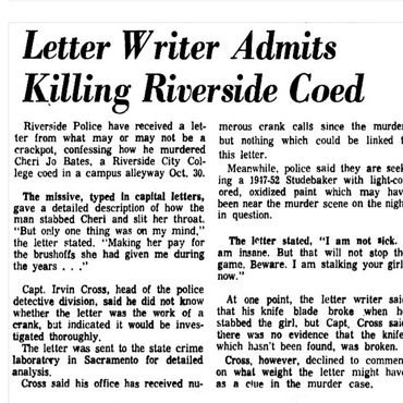 Newspaper story about the Bates murder confession letter