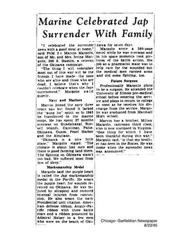 Marvin Skipton Margolis - Chicago Garfieldian Newspaper, August 23, 1945, page 2