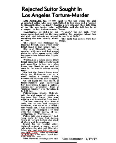 Rejected Suitor Sought in Los Angeles Torture Murder - Los Angeles Examiner