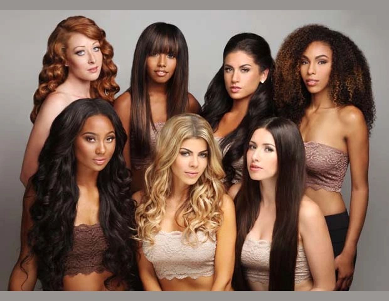 female models wearing different wig styles