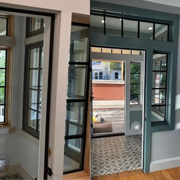 Before & after painted portico by Pancione Painting Plus in Amherst, MA