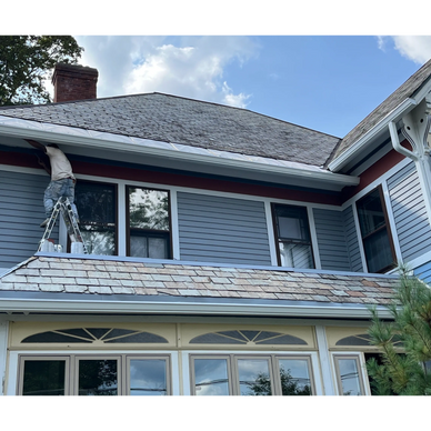 Pancione Painting Plus working on exterior of Victorian Home in Amherst, MA