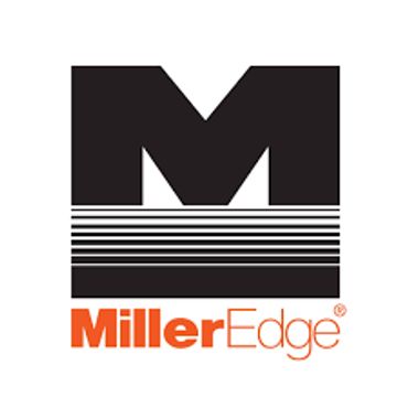 Logo featuring a large black 'M' with horizontal lines and 'MillerEdge' in orange and black text.