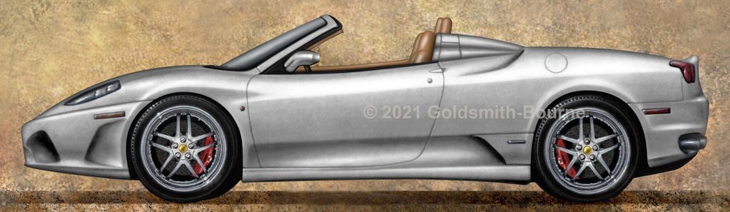 2004-09 Ferarri F430 Spyder Popular Movie & TV Car - JACQUES DAVID GOLD, HollywoodCarArt.com