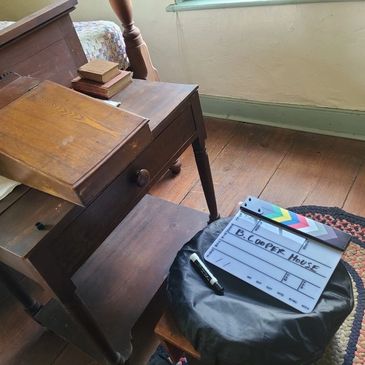 A film production film slate on location