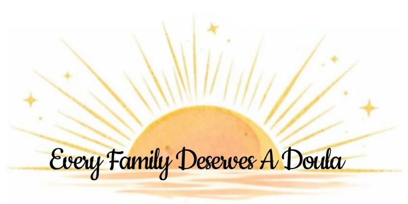 Sunrise illustration with text about families deserving doulas.