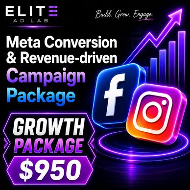 Meta conversion and revenue-driven campaign package for $950 with Facebook and Instagram.