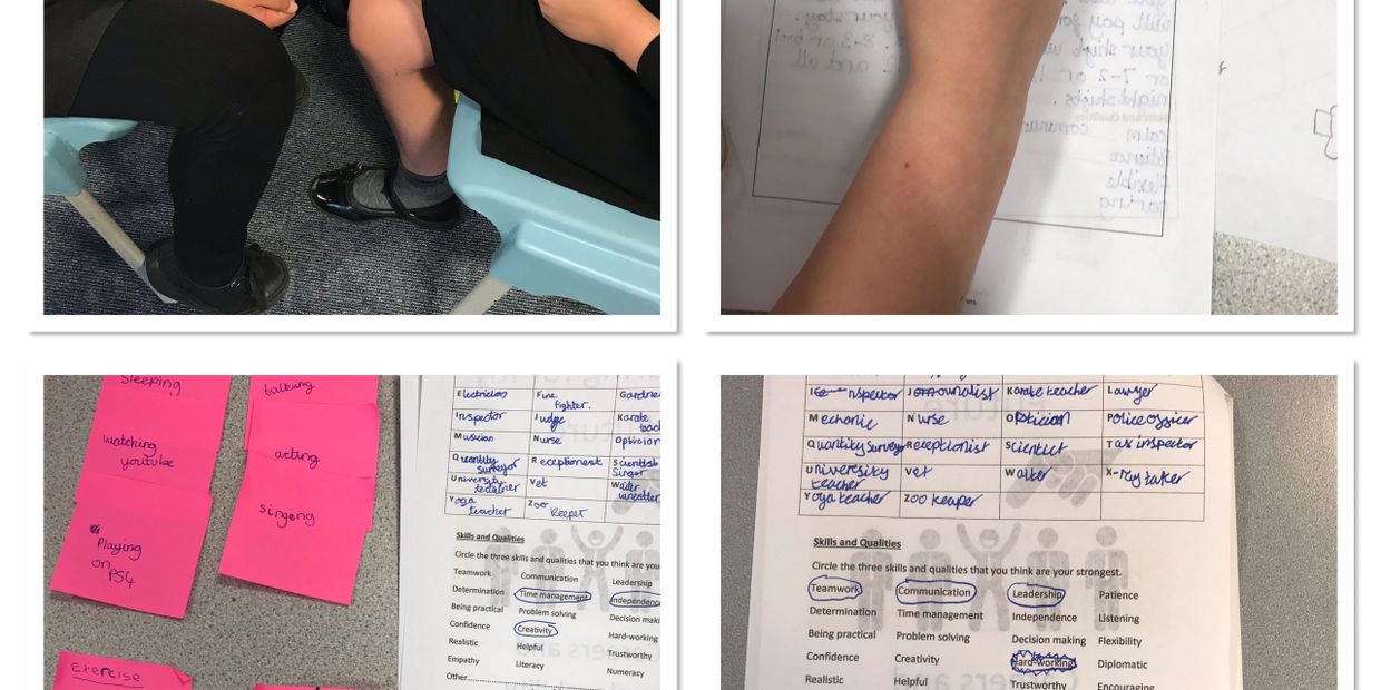 Children interviewing each other and letters of application for jobs