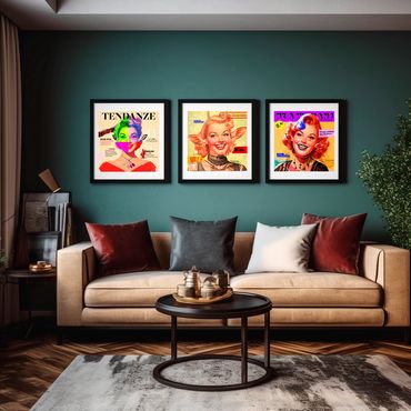 Triptych Artworks "Doe" by sakiemma, in a living-room.