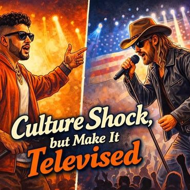 Two musicians perform passionately on stage with vibrant lighting and a crowd.