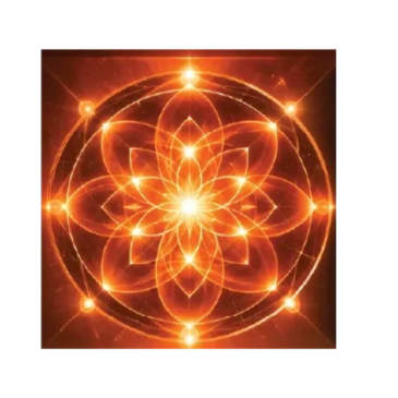 Glowing fiery geometric flower pattern.
