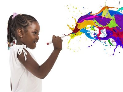 girl painting many colors