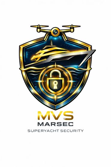 Logo for MVS Marsec, specializing in superyacht security with a futuristic design.
