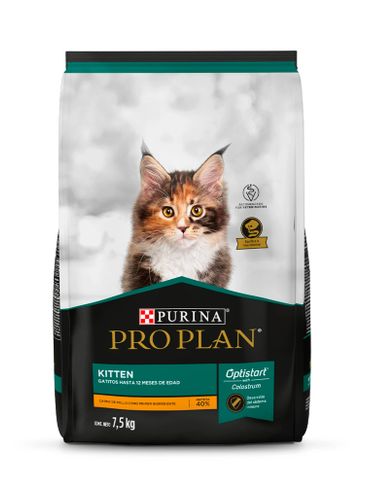 Bag of Purina Pro Plan kitten food with cat image.