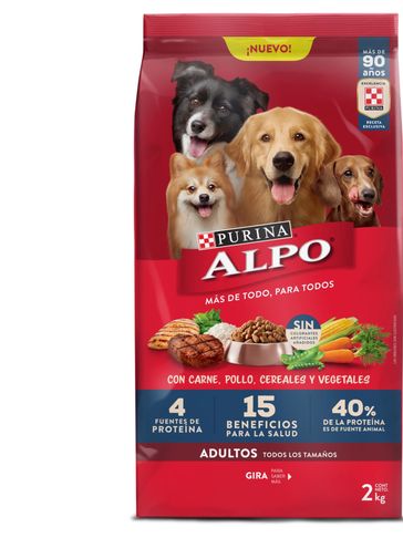 Bolsa de alimento para perros Purina ALPO para adultos, con carne, pollo, cereales y vegetales.