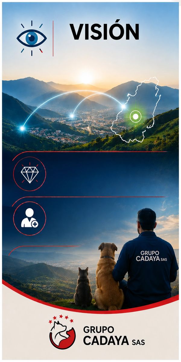 Man and two dogs overlooking a sunrise landscape, representing Grupo Cadaya's vision.