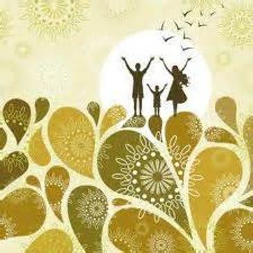 Drawing of 3 people with arms up, happy and joyful that mental health services are available to them