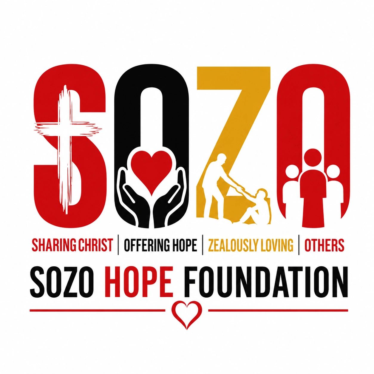 Sozo Hope Foundation logo. “Sozo” is a Greek word meaning to save, rescue, heal, deliver, and make whole, reflecting the hope and restoration found in Jesus Christ through faith, service, and love for others.