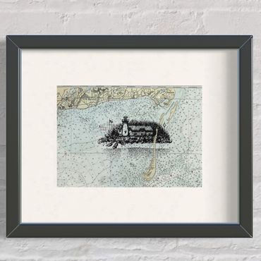 Chatham lighthouse art ink drawing chart cape cod